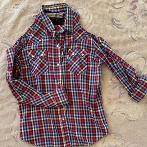 Plaid Levi Shirt - Multicolor made for me with  cut out shoulders . Super cute